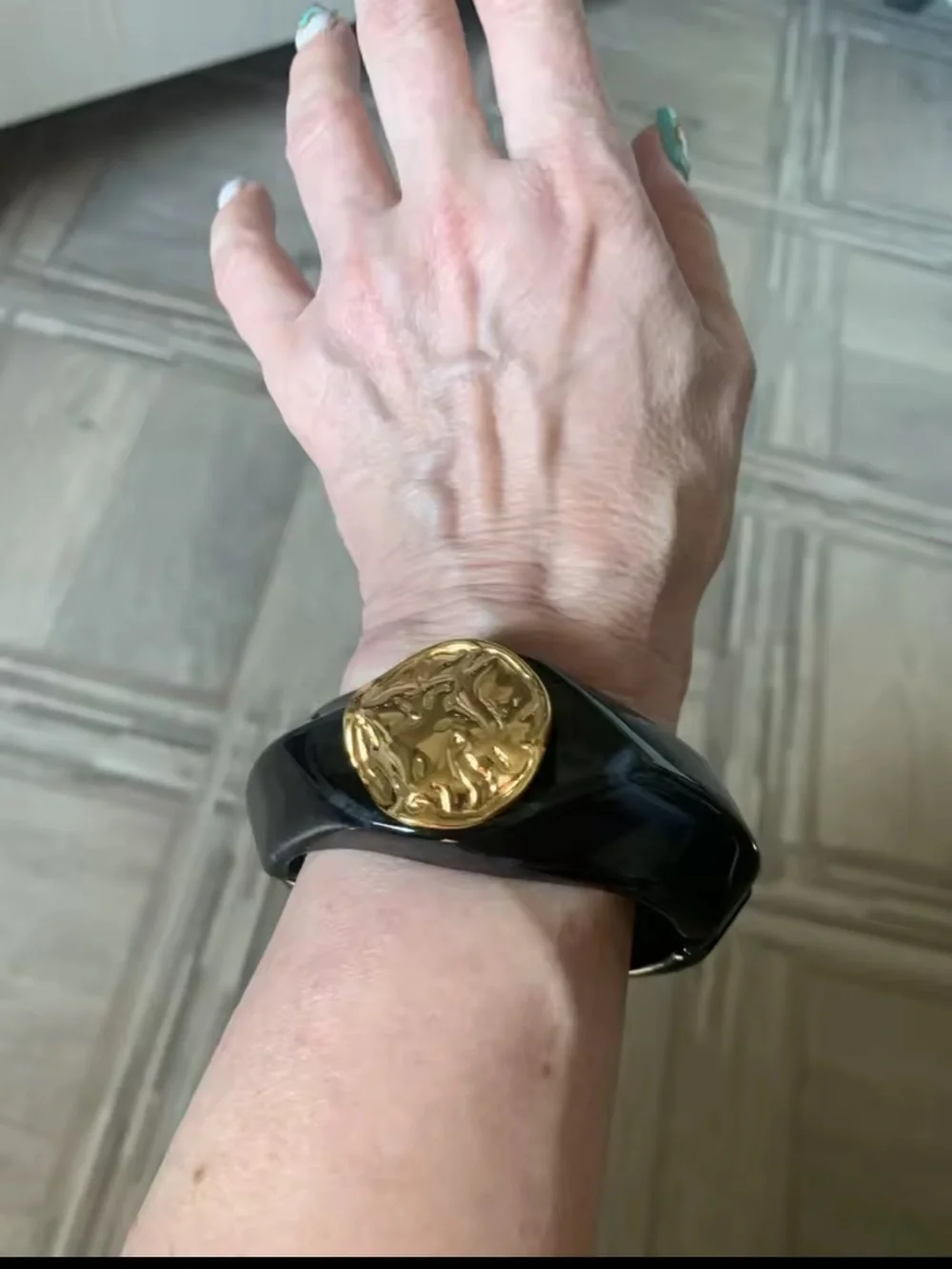 Modern Amber Caramel Gold Coin Bangle Bracelet